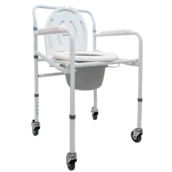 SILLA COMODO C/ RUEDAS ALUMINIO PLEGABLE ESMALTADO C/ BLOQUEO PESO MAX. 100 KG