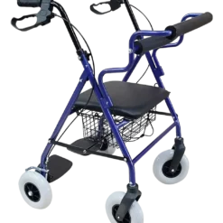 Andadera Rollator Híbrida Azul con Descansapiés de Plástico