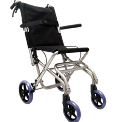 Silla de Traslado 13" Plateada Plegable con Bolsa y Descansapies