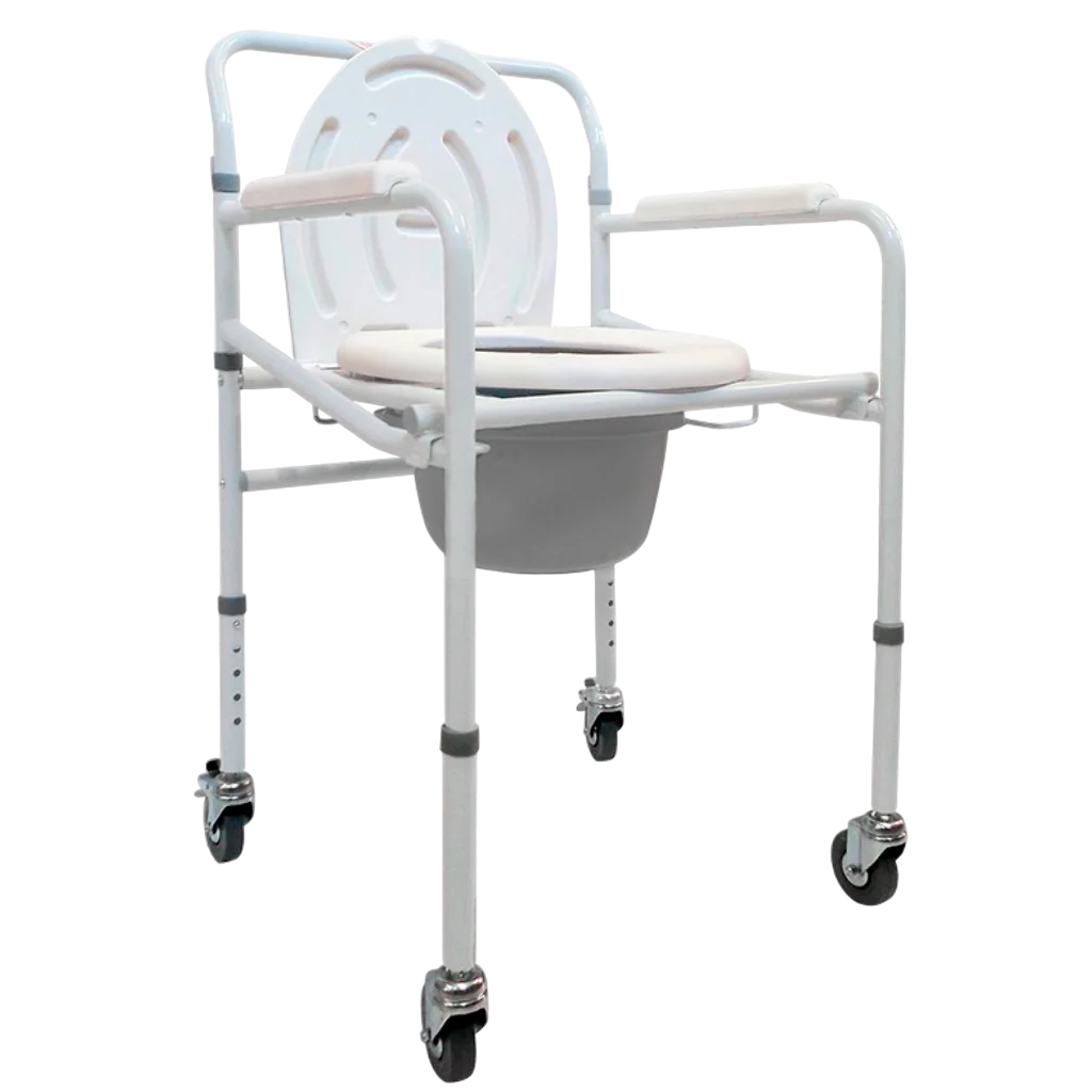 SILLA COMODO C/ RUEDAS ALUMINIO PLEGABLE ESMALTADO C/ BLOQUEO PESO MAX. 100 KG